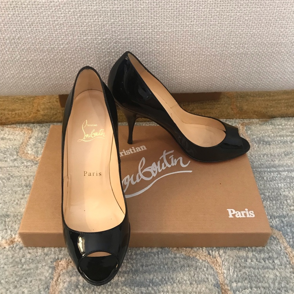 Christian Louboutin Patent Peep Toe Pumps, Size 35